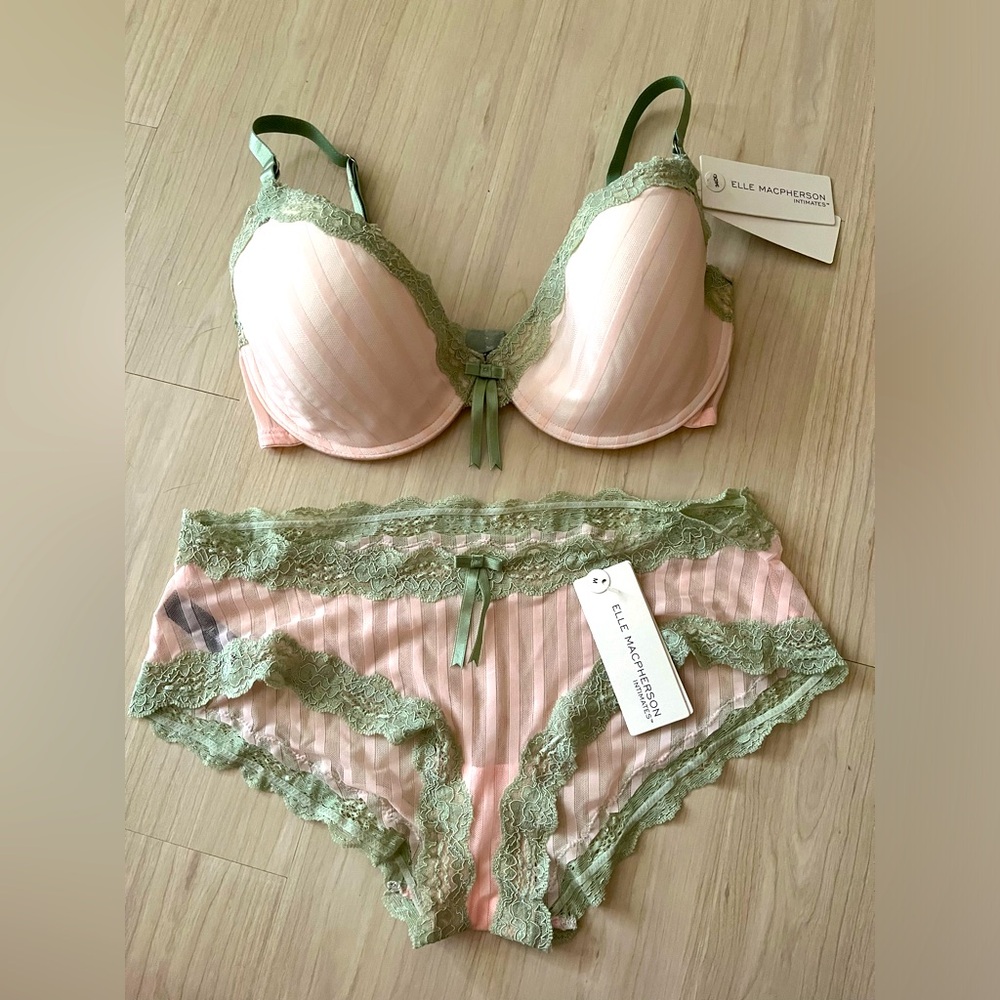 ELLE MACPHERSON INTIMATES NWT Pink & Green Bra  34DD & Panty Set 💕
